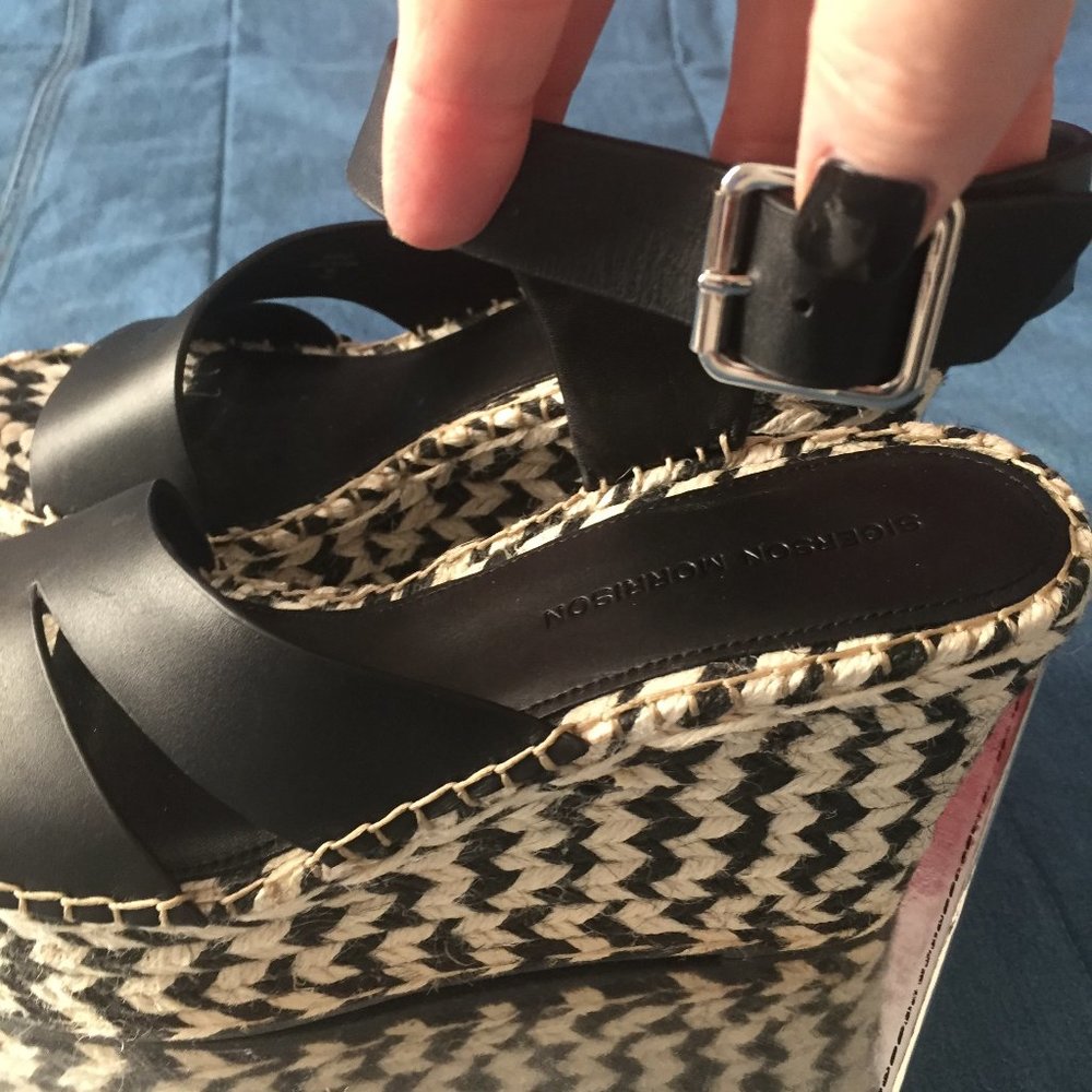 Sigerson Morrison Black & White Wedge Sandal 8.5M - Picture 12 of 16